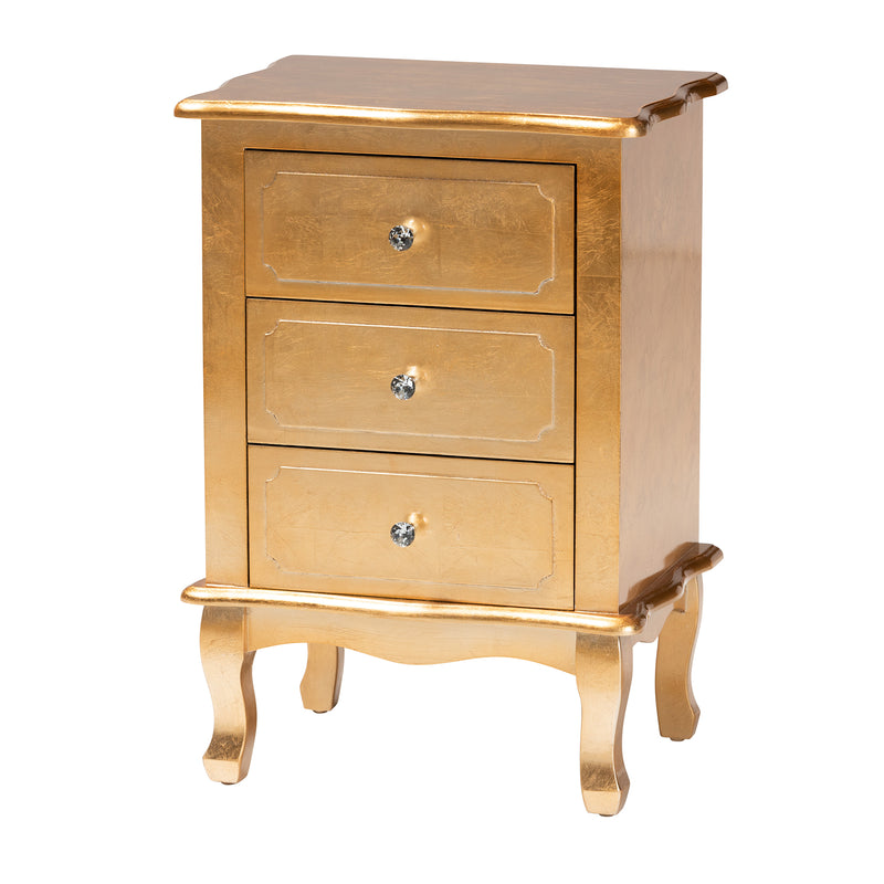 Newton End Table Classic and Traditional Gold Finished Wood 3-Drawer