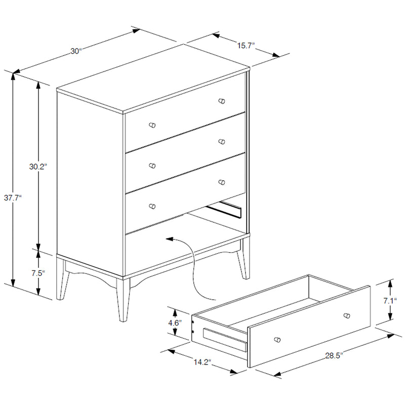 Landis Mid-Century Modern 4-Drawer Chest in Ash Walnut Finish - Stylish Storage for Bedroom or Living Room