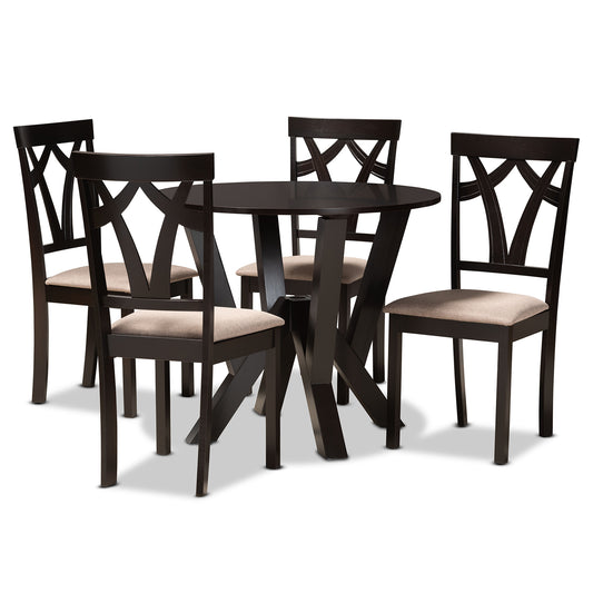 Reagan 5-Piece Dining Set Modern Sand Fabric Upholstered Chairs with Dark Brown Finished Wood Table