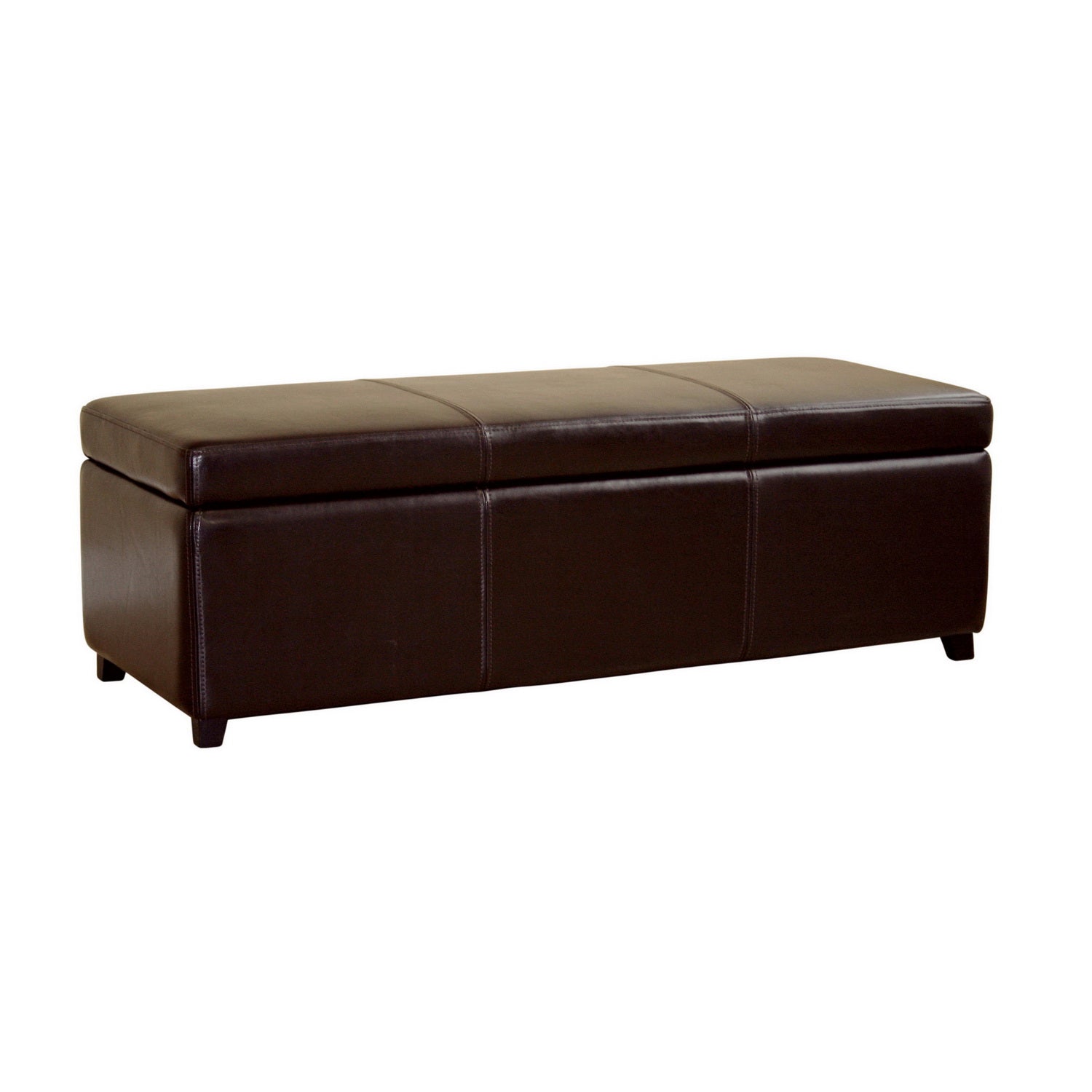 Dark Brown Faux Leather Storage Bench Ottoman with Elegant Stitching and Generous Storage Space