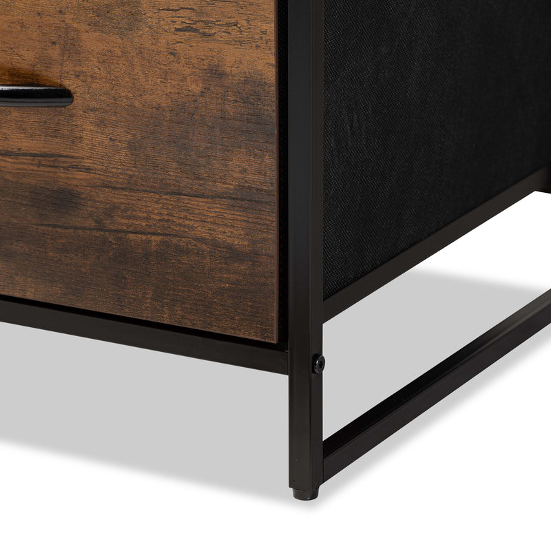 Hakan Modern Industrial 3-Drawer Storage Cabinet in Walnut Brown Wood and Black Metal for Stylish Organization