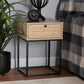 Amelia End Table Mid-Century Modern Design with Natural Brown Wood and Rattan, Featuring 1 Storage Drawer