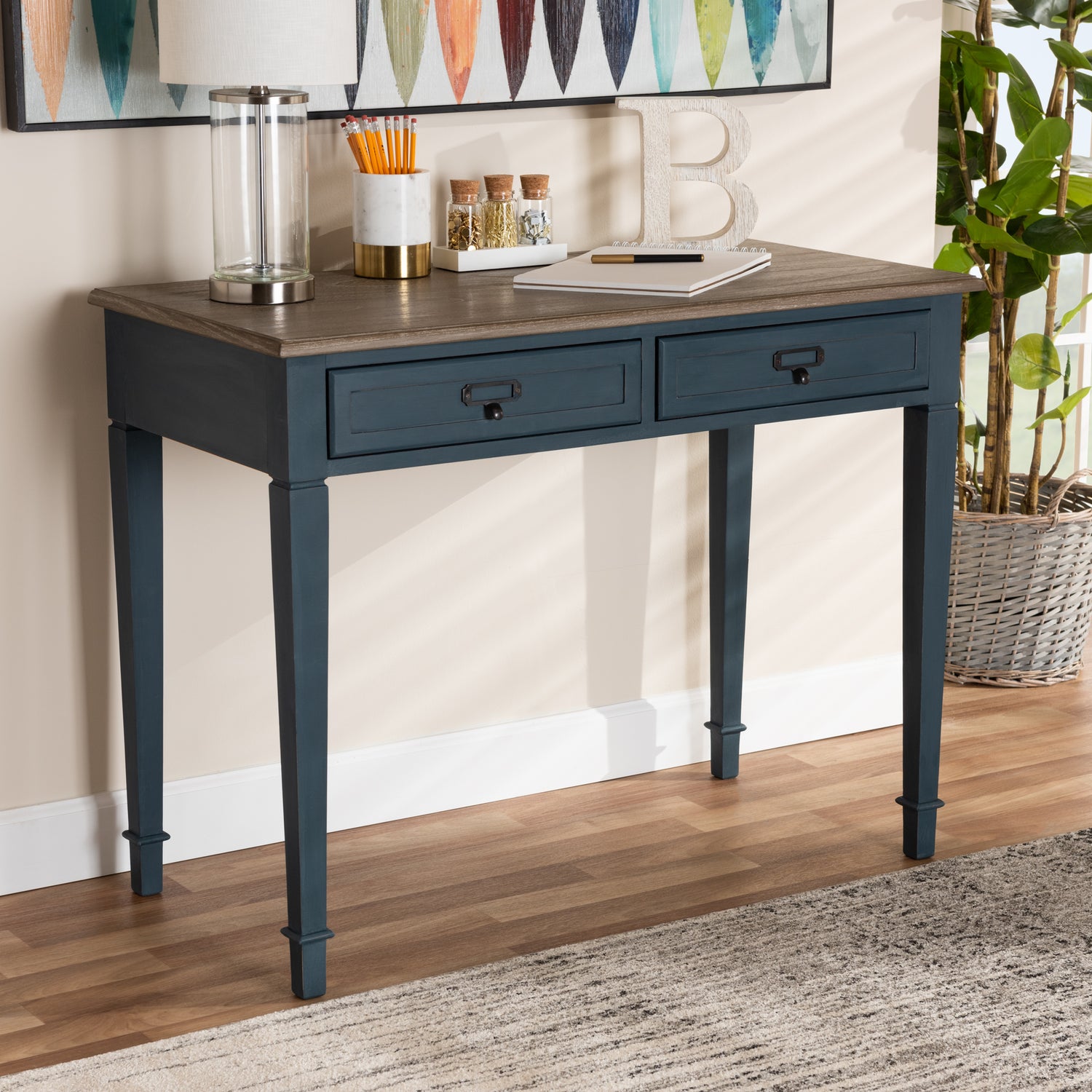 Dauphine Writing Desk French Provincial Spruce Blue Accent