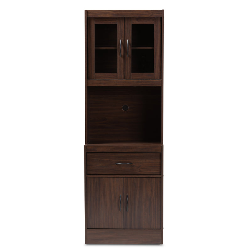 Laurana Kitchen Cabinet Modern and Contemporary Dark Walnut Finish with Hutch