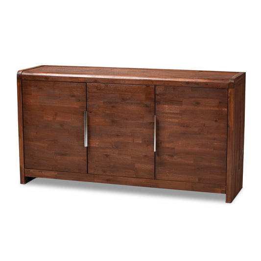 Torres Sideboard Buffet Modern 3-Door Wood Storage Unit in Brown Oak Finish