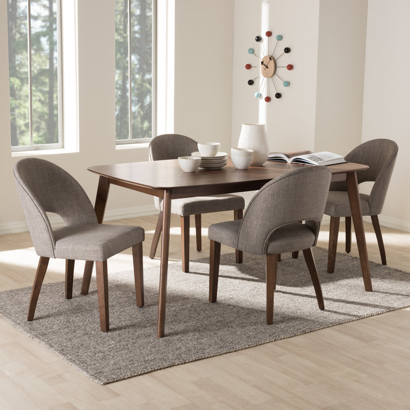 Wesley Dining Set Mid-Century Modern Dark Grey Fabric Upholstered Walnut Finished Wood 5-Piece