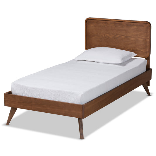 Leola Twin Size Platform Bed Mid-Century Modern Design in Walnut Brown Finished Wood