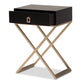 Patricia End Table Modern Contemporary Design Black Finished Wood Powder Coated Brass Effect Metal with 1 Drawer for Storage