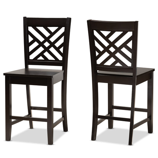 Caron Counter Stool Set Modern and Contemporary Transitional Dark Brown Finished Wood 2-Piece