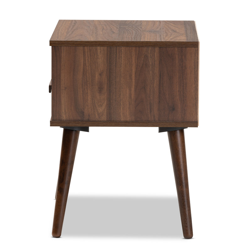 Quinn Mid-Century Modern End Table - Two-Tone White and Walnut Wood with 1 Drawer for Stylish Living Room Storage