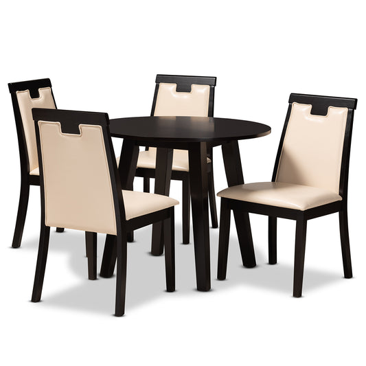 Ryan 5-Piece Dining Set - Modern Beige Faux Leather Chairs with Dark Brown Finished Wood Table