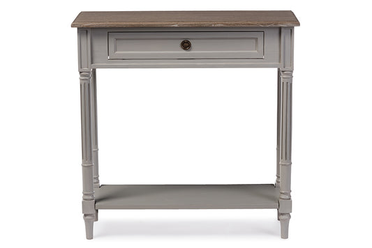 Edouard Console Table French Provincial Style White Wash Distressed Wood Grey Two-tone 1-Drawer Design for Elegant Home Decor