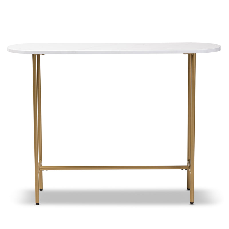 Samuel Modern Console Table Contemporary Gold Finished Metal Faux Marble Top