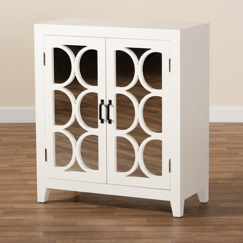 Garcelle Modern Contemporary Sideboard White Finished Wood Mirrored Glass 2-Door Storage Cabinet for Dining or Living Room