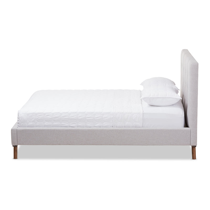 Valencia Platform Bed - Mid-Century Modern Greyish Beige Fabric