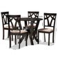 Reagan 5-Piece Dining Set Modern Sand Fabric Upholstered Chairs with Dark Brown Finished Wood Table