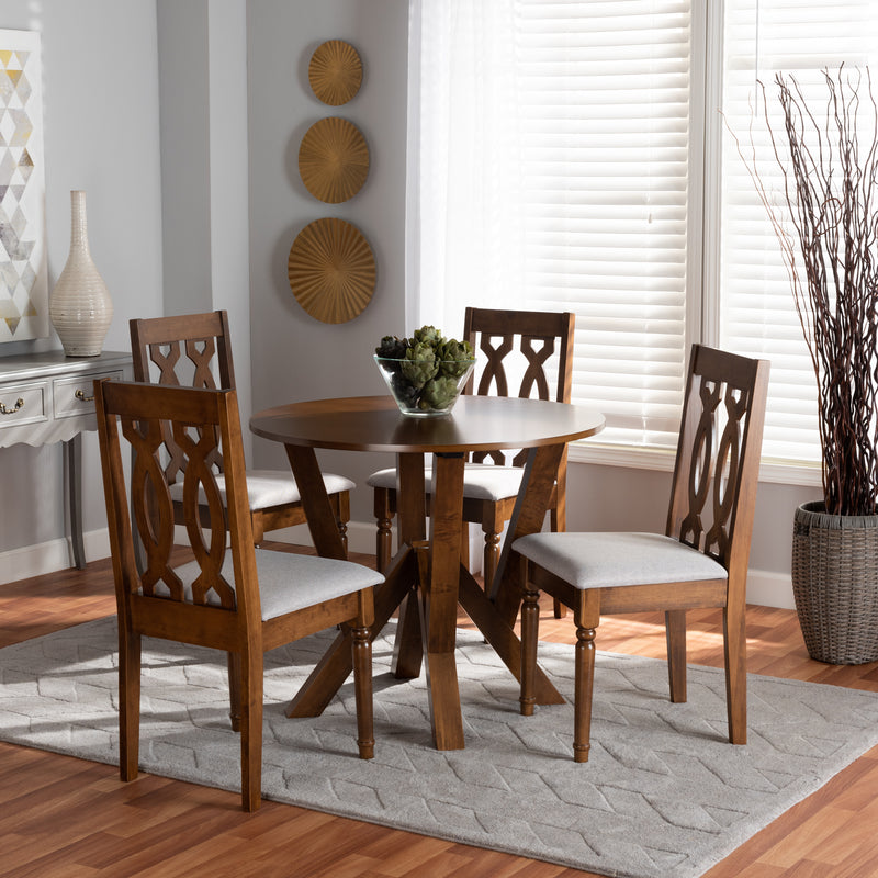 Elaine Dining Set Modern 5-Piece Grey Fabric Upholstered with Walnut Brown Finished Wood