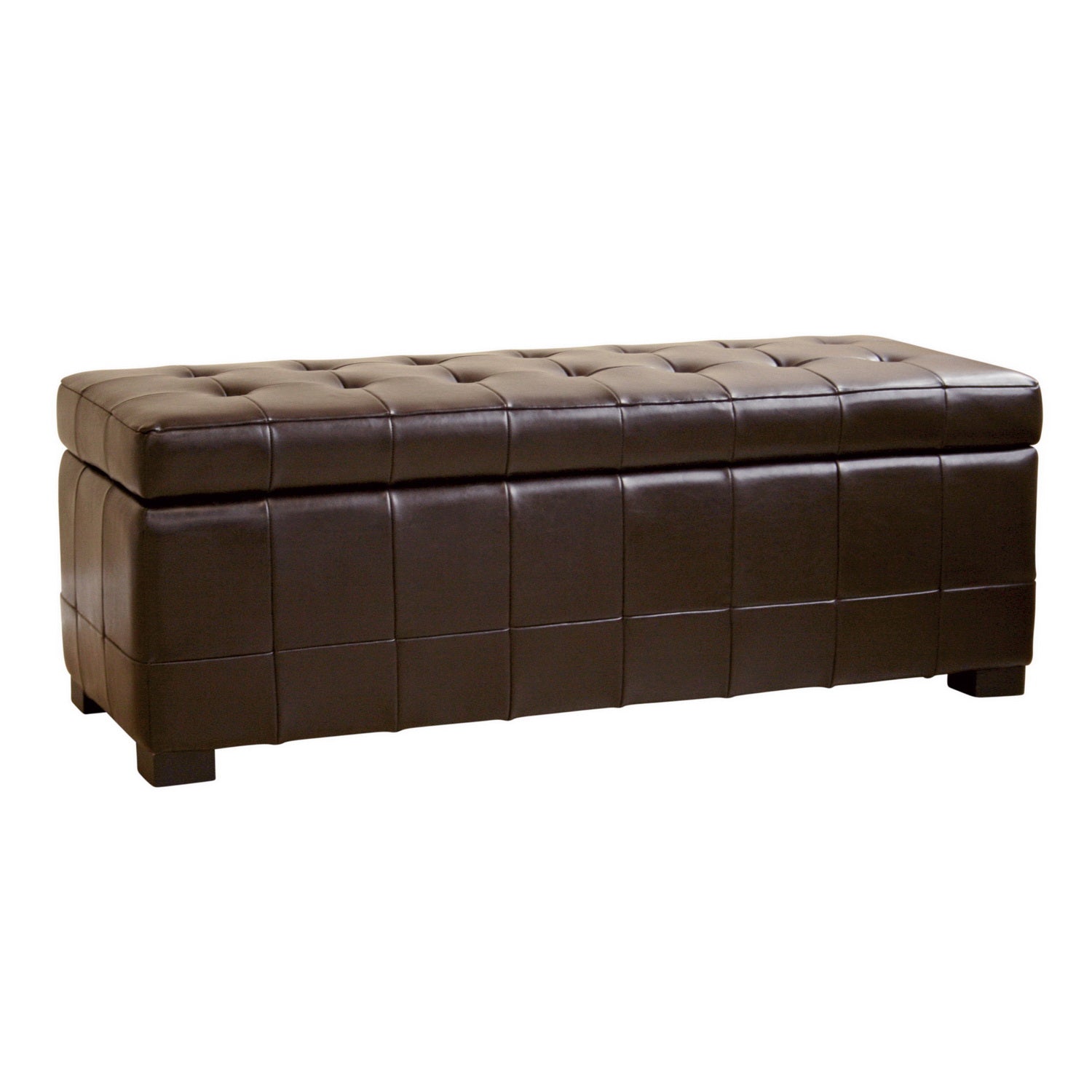 Dark Brown Faux Leather Storage Bench Ottoman for Home Organization and Extra Seating