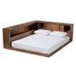 Erie Queen Size Platform Storage Bed - Modern Rustic Walnut Brown Wood with Built-In Outlet for Convenient Charging