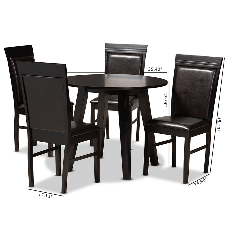 Miya 5-Piece Dining Set Modern Dark Brown Faux Leather Chairs with Dark Brown Finished Wood Table