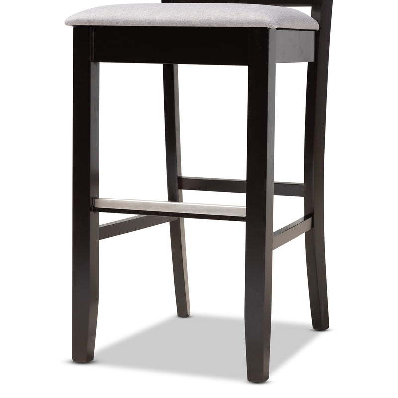 Carson Bar Stool Set Modern and Contemporary Grey Fabric Upholstered Espresso Brown Finished Wood 2-Piece