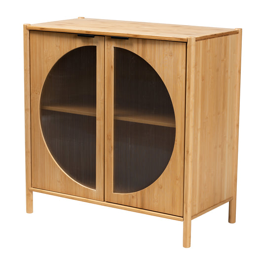 Naresh Storage Cabinet Mid-Century Modern Design in Natural Brown Bamboo Wood with 2 Doors for Stylish Organization