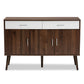 Leena Sideboard Mid-Century Modern Two-Tone White and Walnut Wood 2-Drawer Buffet for Dining Room Storage and Organization