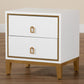 Donald End Table Modern Glam and Luxe White Finished Wood and Gold Metal 2-Drawer