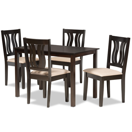 Fenton Dining Set Modern 5-Piece Collection with Sand Fabric Upholstery and Dark Brown Finished Wood