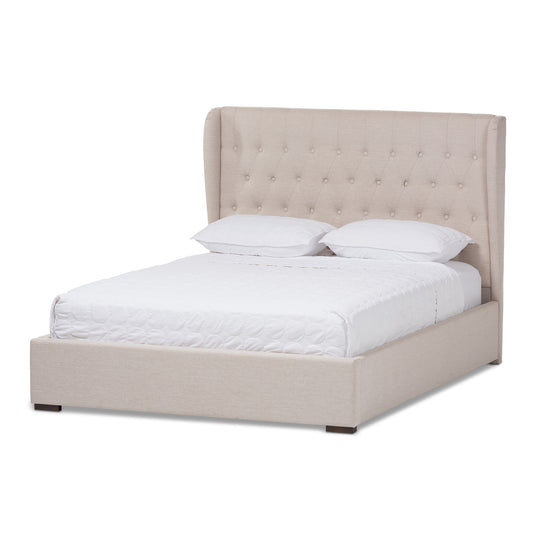 Penelope Gas-Lift Platform Bed - Modern and Contemporary Light Beige Fabric