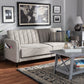 Colby Sleeper Sofa Mid-Century Modern Light Grey Fabric Upholstered Couch for Stylish Living Rooms and Guest Areas