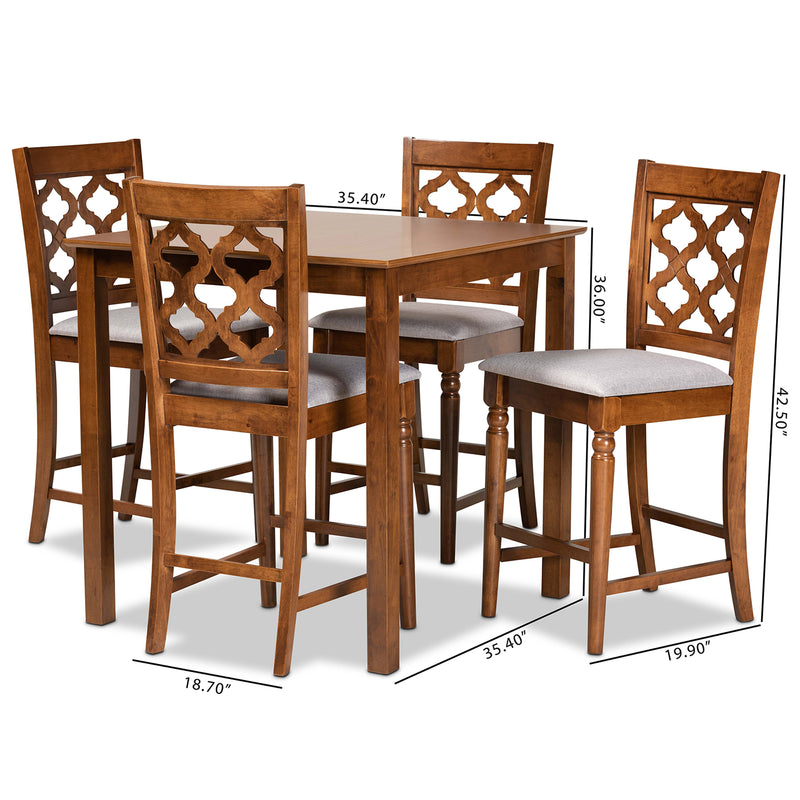 Ramiro Pub Set Modern Contemporary Transitional Grey Fabric Upholstered Walnut Brown Finished Wood 5-Piece