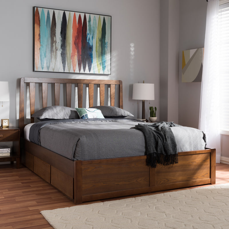 Raurey Storage Platform Bed - Modern and Contemporary Walnut Finish