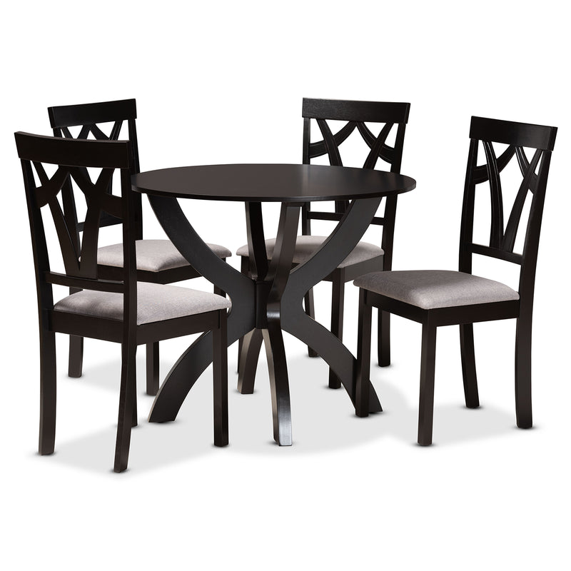 Rasa 5-Piece Dining Set Modern Grey Fabric Chairs with Dark Brown Finished Wood Table