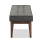 Lucca Bench Mid-Century Modern Walnut Wood with Dark Grey Fabric and Button-Tufted Upholstery