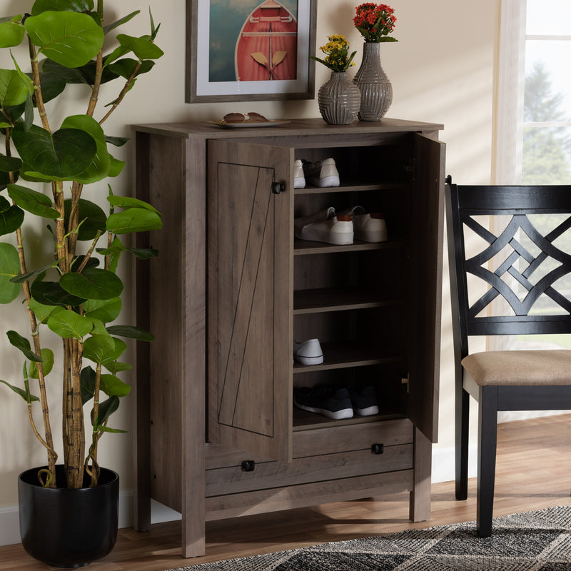 Derek Shoe Cabinet - Modern Rustic Oak Finished Wood with 1 Drawer for Stylish Storage Solutions