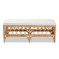 Orchard Modern Bohemian Bench White Fabric Upholstered with Natural Brown Rattan Accents for Stylish Seating and Decor