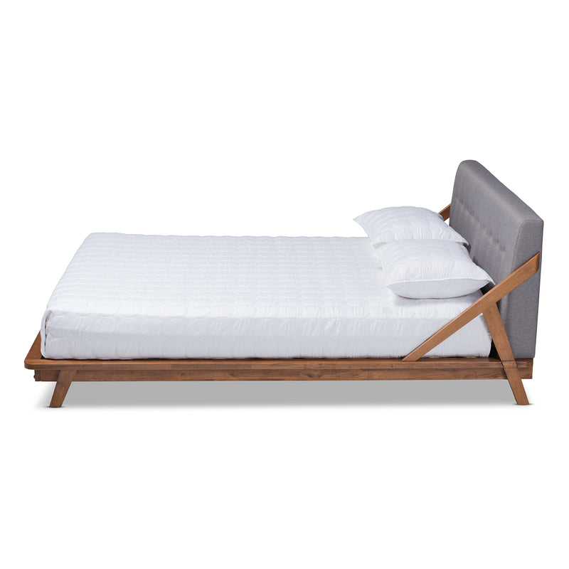 Sante Platform Bed - Mid-Century Modern Grey Fabric Upholstered Wood