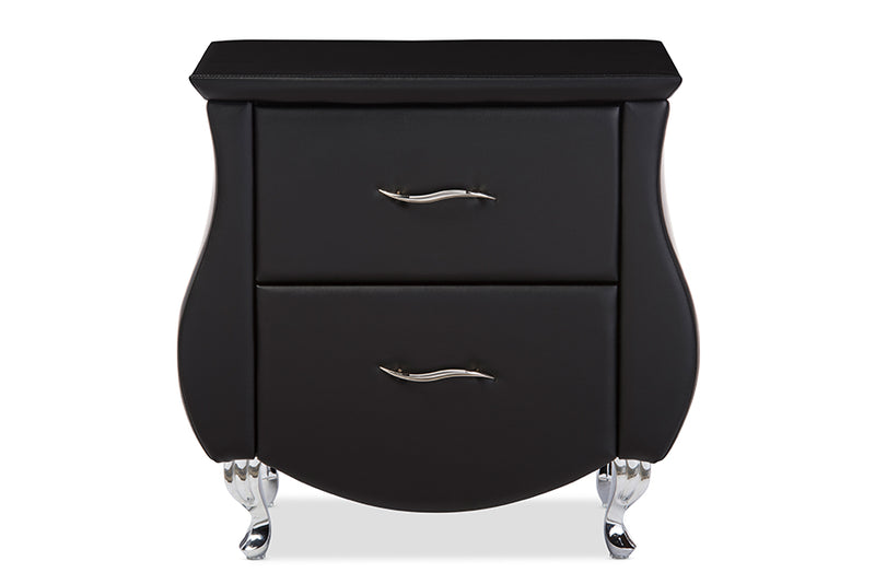 Erin Nightstand - Modern and Contemporary Black Faux Leather Upholstered