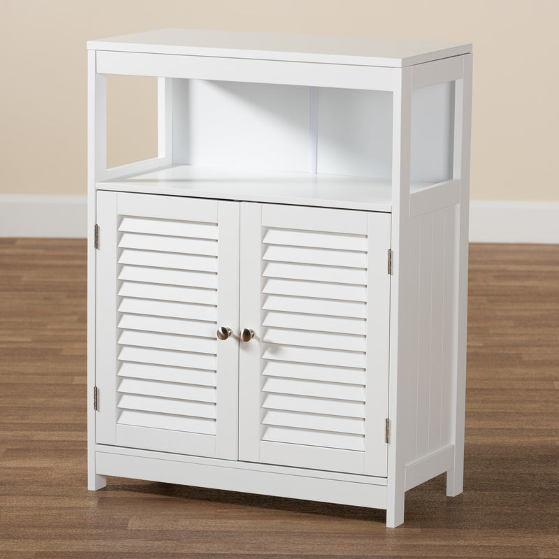 Rivera Bathroom Storage Cabinet - Modern White Wood and Silver Metal Design with 2 Doors for Stylish Organization