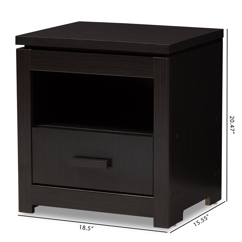 Bienna Nightstand - Modern Wenge Brown 1-Drawer Bedside Table for Bedroom Storage