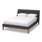 Louvain Platform Bed - Modern and Contemporary Dark Grey Fabric Upholstered with Walnut Finish