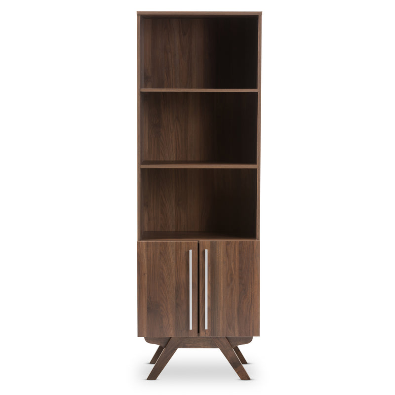 Ashfield Mid-Century Modern Bookcase in Walnut Brown Finished Wood - Stylish Storage Solution for Home or Office with Sleek Lines and Ample Shelves