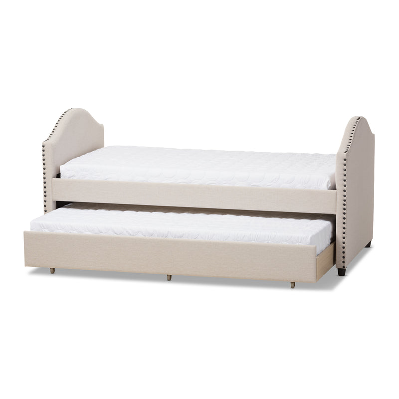 Alessia Daybed Modern and Contemporary Beige Fabric Upholstered with Guest Trundle Bed