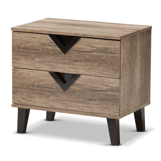 Swanson Light Brown Wood Nightstand with 2 Drawers for Modern Bedroom Storage and Contemporary Design