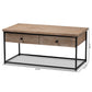 Roderick Coffee Table Modern Contemporary Design Weathered Oak Finish Black Metal Accents with 2 Storage Drawers