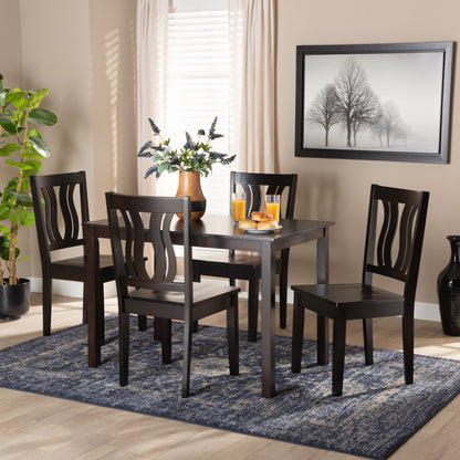 Zamira Dining Set Modern Contemporary Transitional Dark Brown Finished Wood 5-Piece