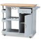 Donnie Kitchen Storage Cart - Two-Tone Light Grey and Natural Finished Wood