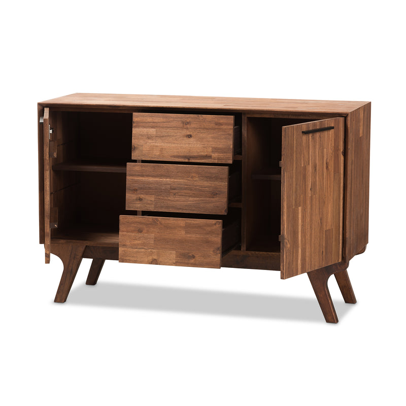 Sierra Sideboard Mid-Century Modern Brown Wood 3-Drawer Storage Cabinet for Living or Dining Room