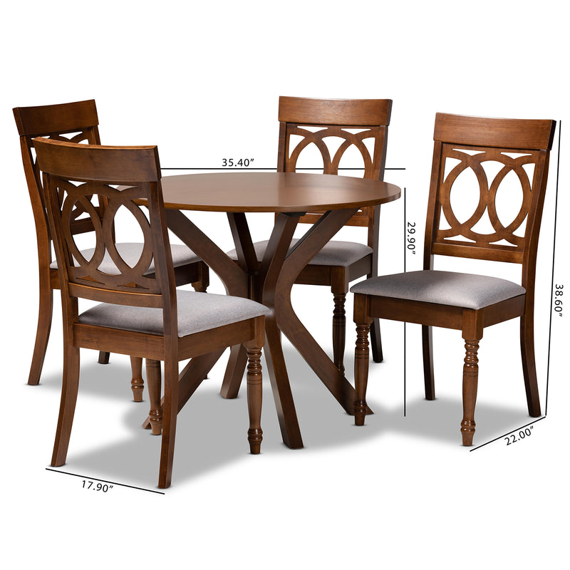 Jessie Dining Set Modern 5-Piece Grey Fabric Upholstered with Walnut Brown Finished Wood